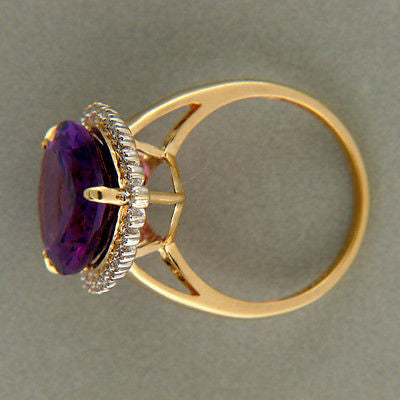 Vintage 7.0ct Pear Shape Amethyst 28 Single Cut Diamond Surround 14k Gold Ring – image 2