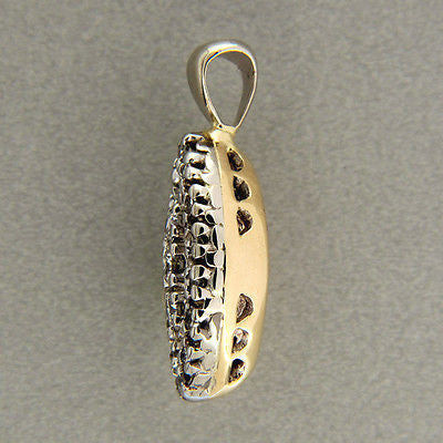 Vintage 1950 Two Tone Gold 14k Marquise Pendant .25CT Round Mixed Cut Diamonds – image 2