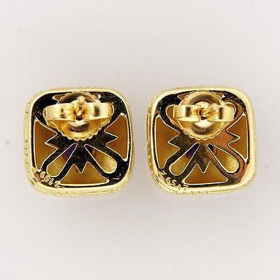 Vintage Earrings SBI Designer 18k Yellow Gold .80ct Square Cabochon Amethyst – image 2
