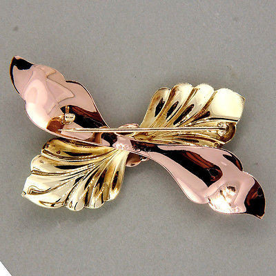 Vintage 1940'S Classic 14k Gold Pink & Green Bow Pin – image 3