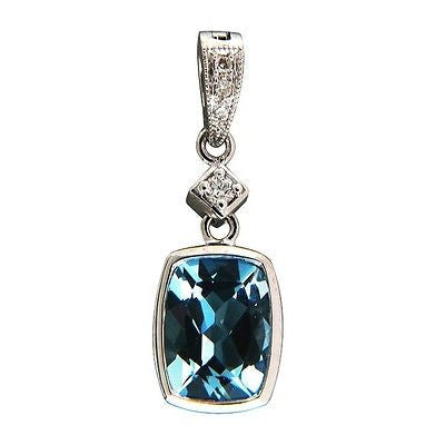 Vintage Estate 1.04CT Aqua .04CT Diamond 14K White Gold Enhancer Pendant