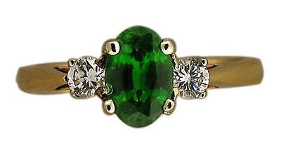 Estate Fine Vivid Green Tsavorite Garnet 1.07ct Full Cut Diamond .25ct Ring – image 2