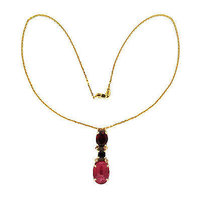 Vintage Oval Pink Tourmaline Square Onyx 14k Yellow Gold Necklace 16 In Chain – image 2