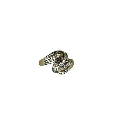 Estate 1970s 14k Yellow Gold Swirl Channel Set Round & Baguette Diamond Ring – image 2
