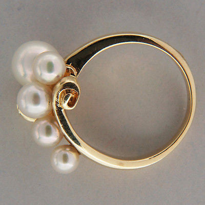 Vintage Mikimoto Gem 5 Cultured Pearl 14K Yellow Gold Wave Design Ring Size 6 – image 2