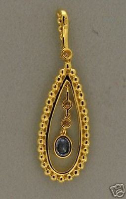 Estate Fine Oval Blue Sapphire & Round Diamond 18k Yellow Gold Pendant – image 3