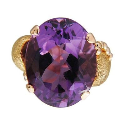 Vintage 1940 9.50ct Oval Amethyst Medium Purple Retro Deco 14k Pink Gold Ring – image 2