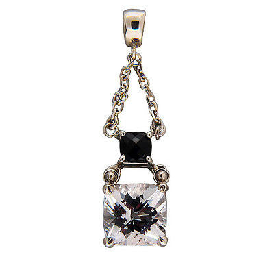 Vintage Hinged Art Deco Style Cushion Onyx Cushion White Topaz Chain Pendant – image 2