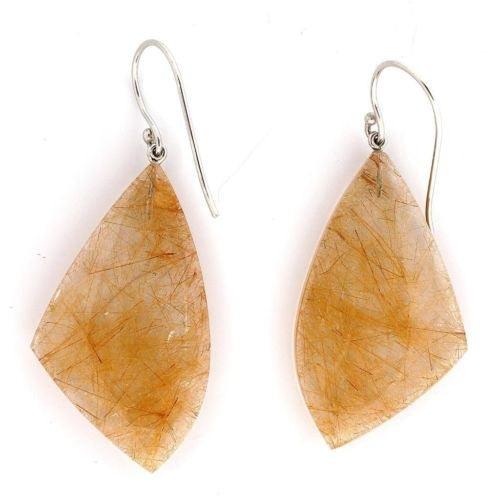 Rare Quartz Golden Rutile 50.00ct 14k White Gold Dangle Earrings – image 2