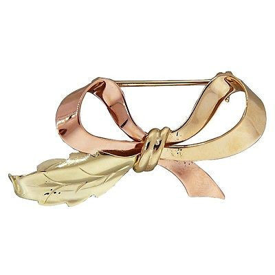 Vintage Pin 1.81 Inch Wide Retro Art Deco 14k Pink Green Gold Bow
