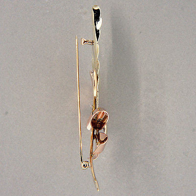 Estate 1935-1940 Retro Art Deco 14k Textured Pink & Green Gold Plant Leaves Pin – image 4