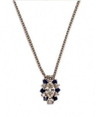 Estate 1960'S Marquise Diamond And Sapphire 14k White Gold Slide Pendant Chain