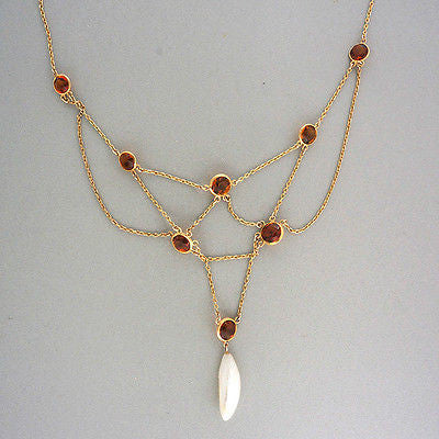 Vintage 5.50ct Orange Yellow Citrine Fresh Water Pearl 14k Victorian Necklace – image 4