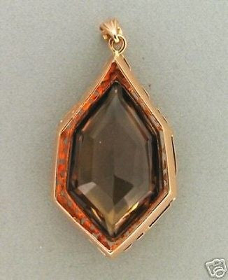 Estate European 14k Pink Gold Filigree 23.0ct Smoky Quartz Hexagon Pendant – image 3