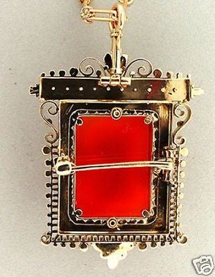 Vintage 1870 Victorian 15k Pink Gold Carved Carnelian Hard Stone Pin Pendant – image 2