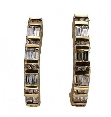 Vintage Estate Cbi Baguette &amp; Round Diamond 14k Yellow Gold Curved Hoop Earrings – image 3