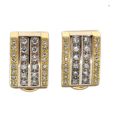 Vintage Estate Rectangular 14k Yellow White Gold .75ct Clip Post Earrings – image 2