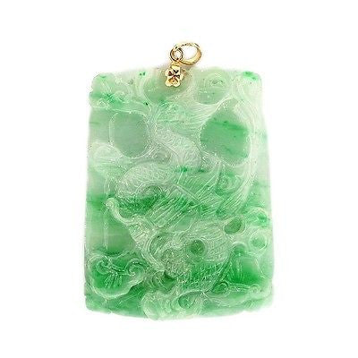 Vintage Estate Jadeite Jade 52 x 38mm Natural Color 18k Pendant