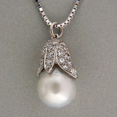 14.5mm Gray South Sea Pearl .50CT Pave Diamond 14k White Gold Box Chain Pendant – image 4