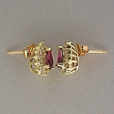 Vintage Gem Pear Blood Red Rubies 1.05ct 14k Gold .40ct Diamond Earrings – image 10