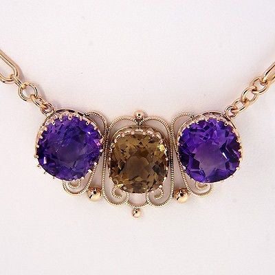Victorian 14k Rose Green Gold Necklace 9.0ct Amethyst 4.50ct Quartz – image 10