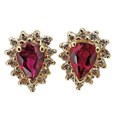 Vintage Gem Pear Blood Red Rubies 1.05ct 14k Gold .40ct Diamond Earrings – image 11