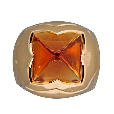 Vintage Bvlgari Italy 18k Pink Gold Square Sugar Loaf Golden Yellow Citrine Ring – image 3