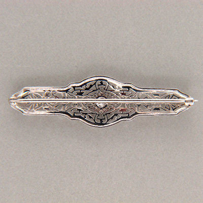 Vintage 1940s 14k Gold Open Work Pierced Pin 0.18ct Old European Cut Diamond – image 2