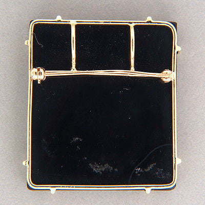 Vintage Hardstone Intarsia Agate Black Onyx Pristine 14k Gold Pin Pendant Loop – image 2