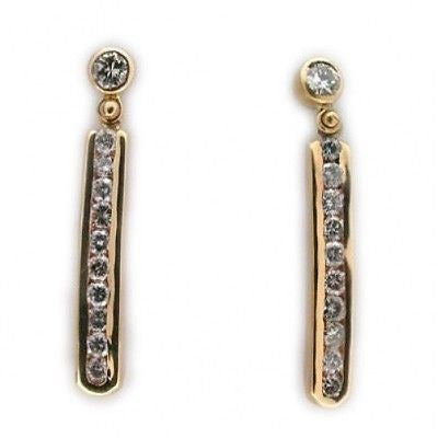 Vintage 1970s 14k Yellow Gold Diamond Channel & Bezel Set Hinge Dangle Earrings