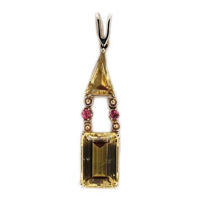 Vintage Golden Yellow Beryl Heliodore Style Triangle & Emerald Cut Pendant
