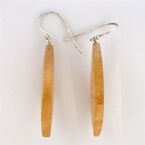 Rare Quartz Golden Rutile 50.00ct 14k White Gold Dangle Earrings – image 4