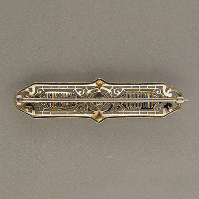 Vintage Platinum Top Edwardian Art Deco Filigree .08CT Diamond Pin – image 2