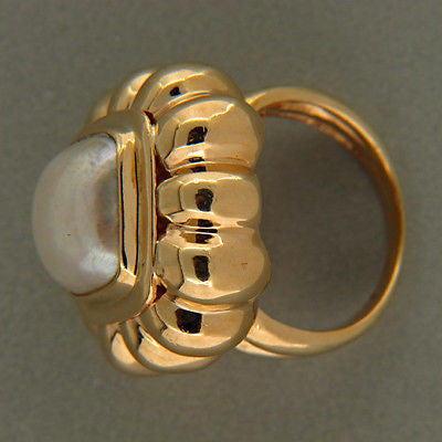 Vitnage Designer Ma 14k Gold Shrimp Style 11mm Silvery Grey Mobe Pearl Ring – image 2