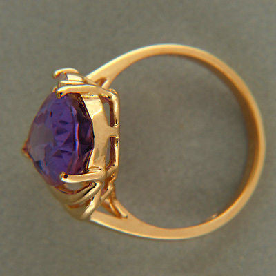 Vintage Pear Shape 4.29ct Amethyst 14k Yellow Gold Swirl Full Cut Diamond Ring – image 5