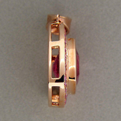 Hot Pink 5.75ct Triangular Tourmaline 1.26ct Pink Sapphire 14k Pink Gold Pendant – image 2