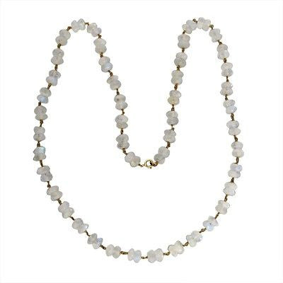 Vintage 22 In 100.00ct Blue Moonstone Rondelle Necklace 14k Twisted Wire – image 8