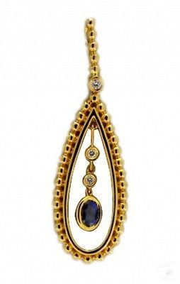 Estate Fine Oval Blue Sapphire & Round Diamond 18k Yellow Gold Pendant – image 2