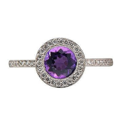 Vintage GC 14K White Gold .25CT Full Cut Micro Pave .50CT Amethyst Ring – image 2