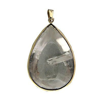 Vintage 50.00ct Rare Powerful Domed Pear Quartz Manifestor Crystal 14k Pendant