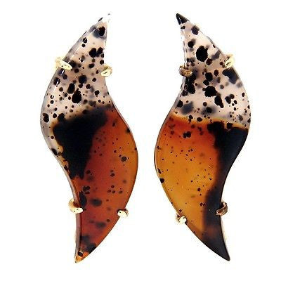 Vintage Rare Brown Clear Quartz Swirl Design 14k Peter Suchy Earrings