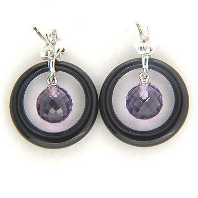 Vintage 5.57ct Hanging Amethyst Briolette Jet Onyx 14k Gold Dangle Earrings – image 4