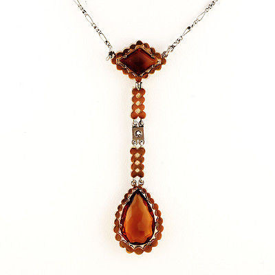 Citrine Pearl Diamond Rose Gold Platinum Lavaliere Art Deco Pendant Necklace – image 2