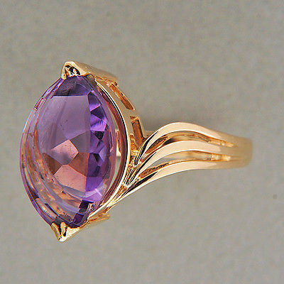 Vintage Estate 3.50ct Marquise Fantasy Cut Amethyst 14k Yellow Gold Ring – image 2