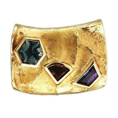 Vintage Denoir 18k Yellow Gold Amethyst Blue Topaz Citrine Pendant Slide