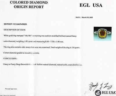 Vintage 1.83ct Cushion Brown Green Diamond 14k Blackened White Gold Halo Ring – image 2