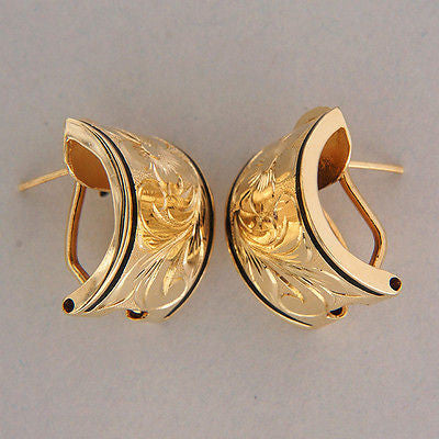 3/4 Inch Domed Earrings Hand Engraved Black Enamel Striped Edge Clip And Post – image 5