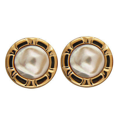 Vintage 22mm 14k High Luster Bright White Round Mobe Pearl Button Post Earrings
