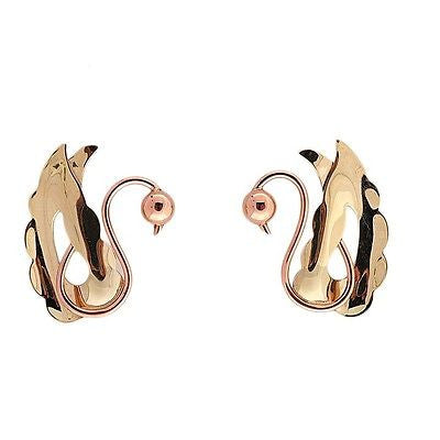Vintage 1930 Retro 14k Pink And Green Gold Swan Earrings