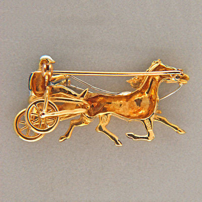 Vintage 3-D Trotter Horse & Jockey 18k Yellow & White Gold Textured Enamel Pin – image 2
